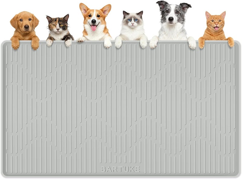 Bartuke Silicone Cat & Dog Food Mat, 55" x 38" Extra Large Pet Feeding Mat for Cats and Dogs Bowl, Pet Placemat for Food and Water with Raised Edge, Waterproof, Leakproof (Grey) - Image 1